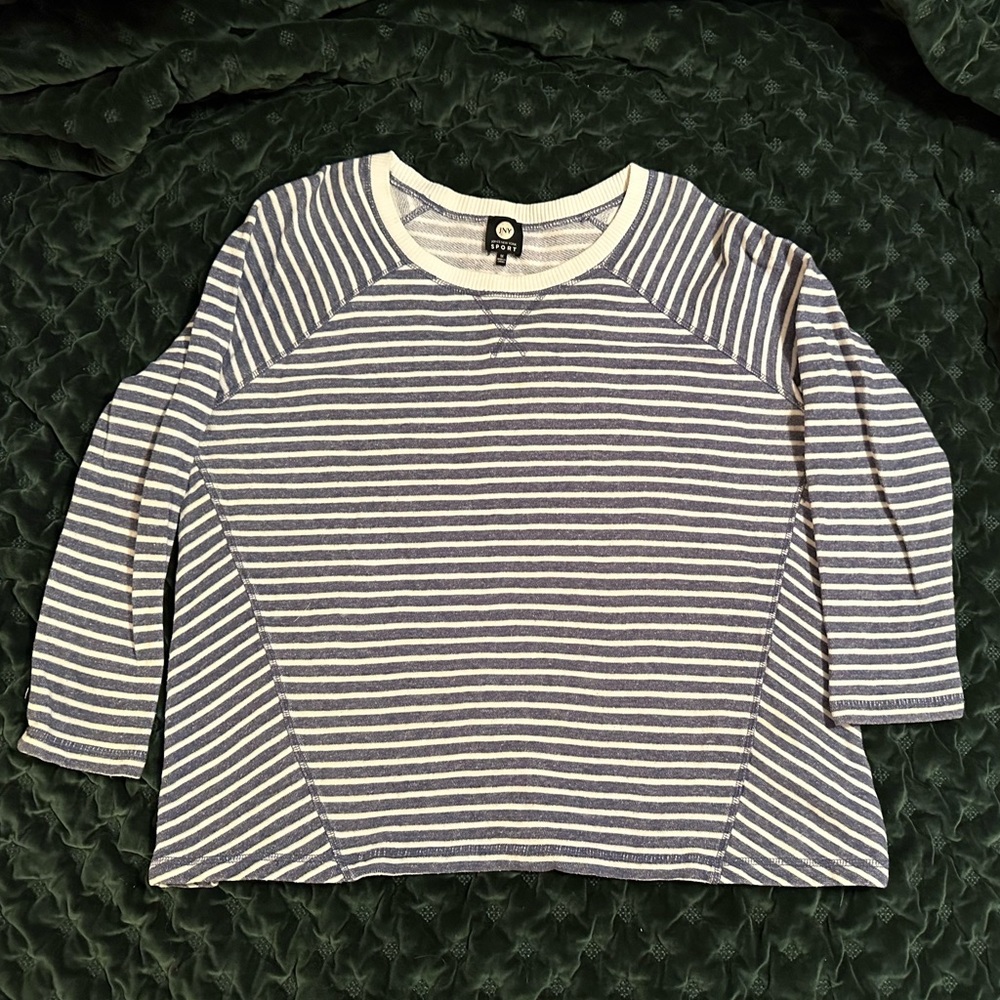 JNY Women’s Blue White Striped Crew Neck Sweatshirt, Size 1X
